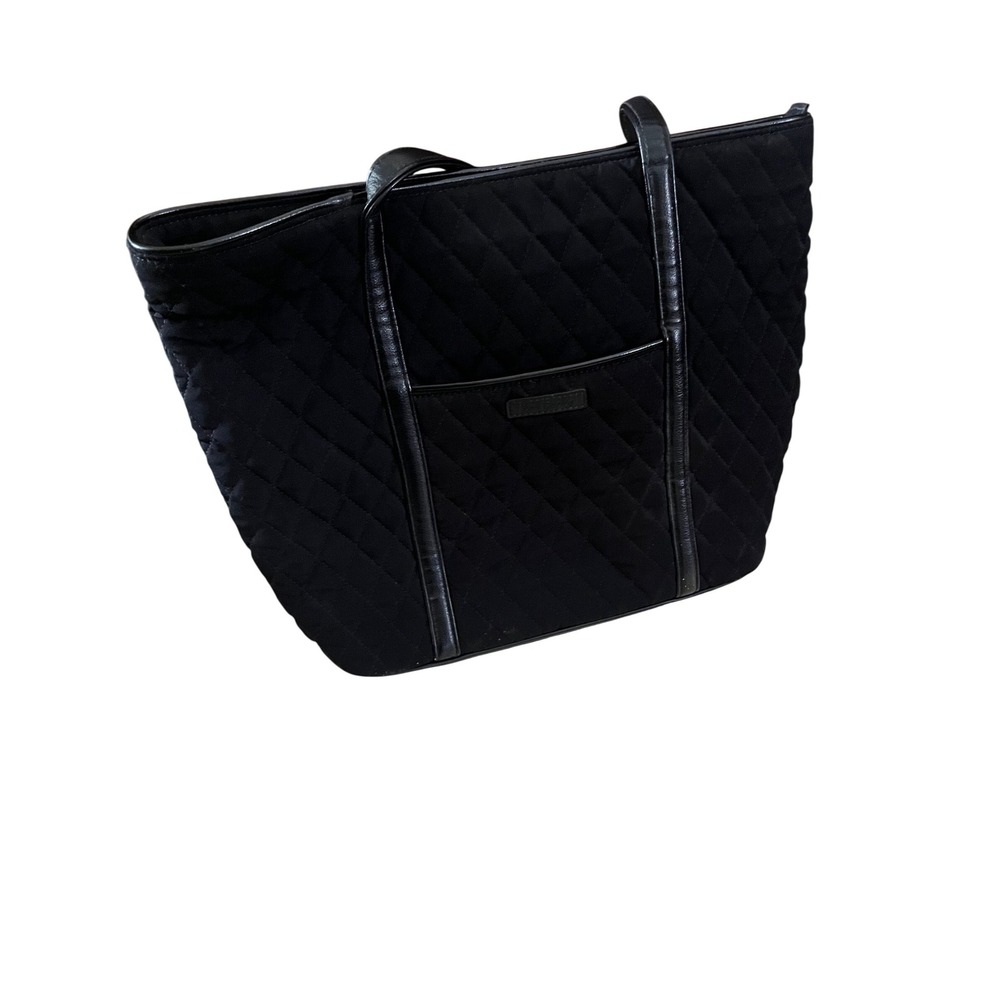 Vera Bradley Black Quilted Microfiber Tote Bag Polka Dot Lining Shoulder Bag